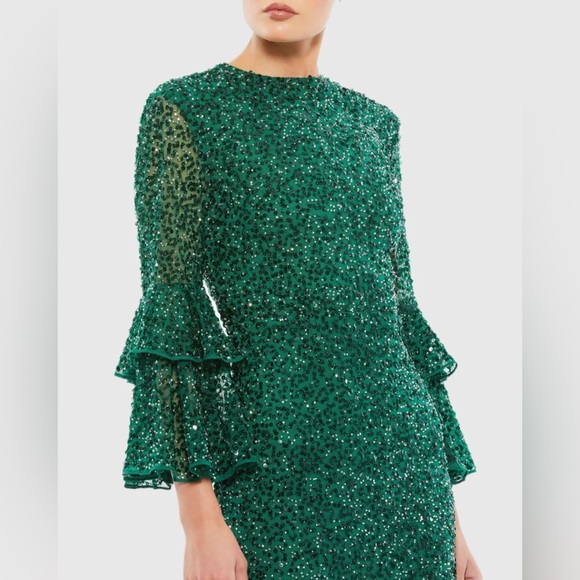 NWT $458 MAC DUGGAL Fully Sequined Ruffle Tiered 3/4 Sleeve Midi Dress 10802 - Picture 2 of 3